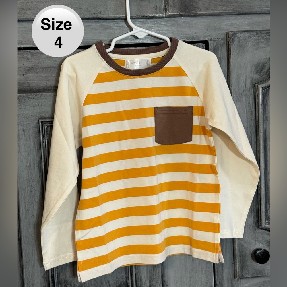 Striped Yellow and Cream Kids Shirt with Brown Accents